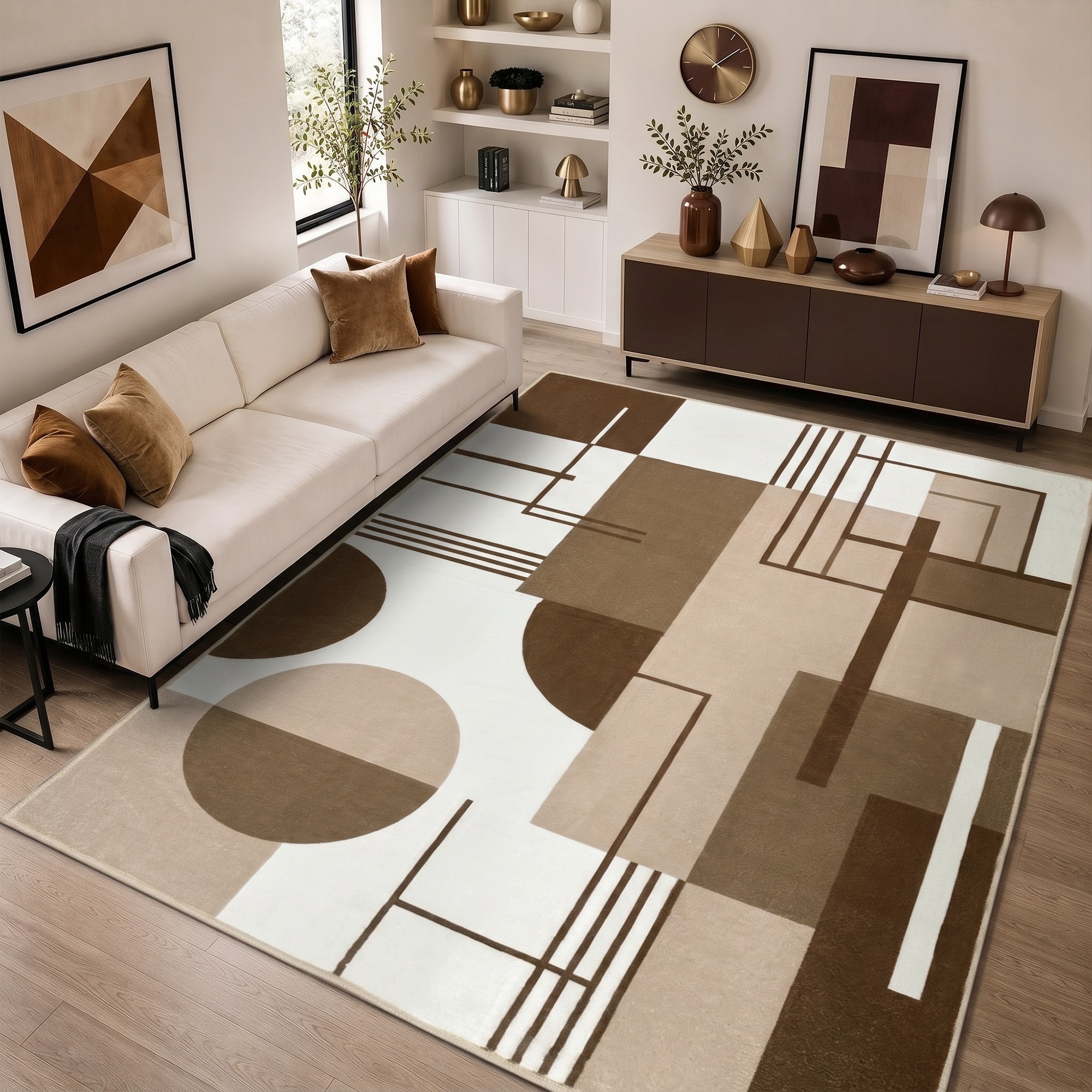 SOVTAROV brown abstract line rug