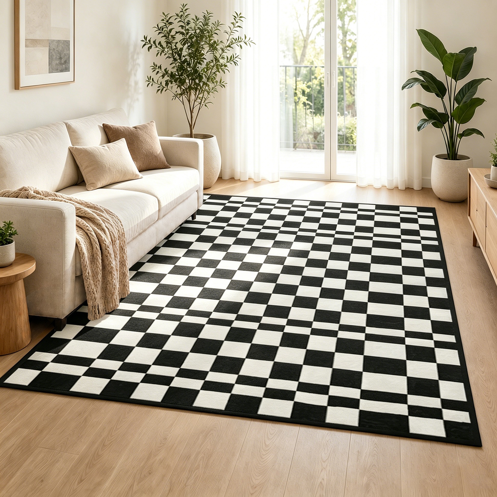 Black and white checkered SOVTAROV area rug