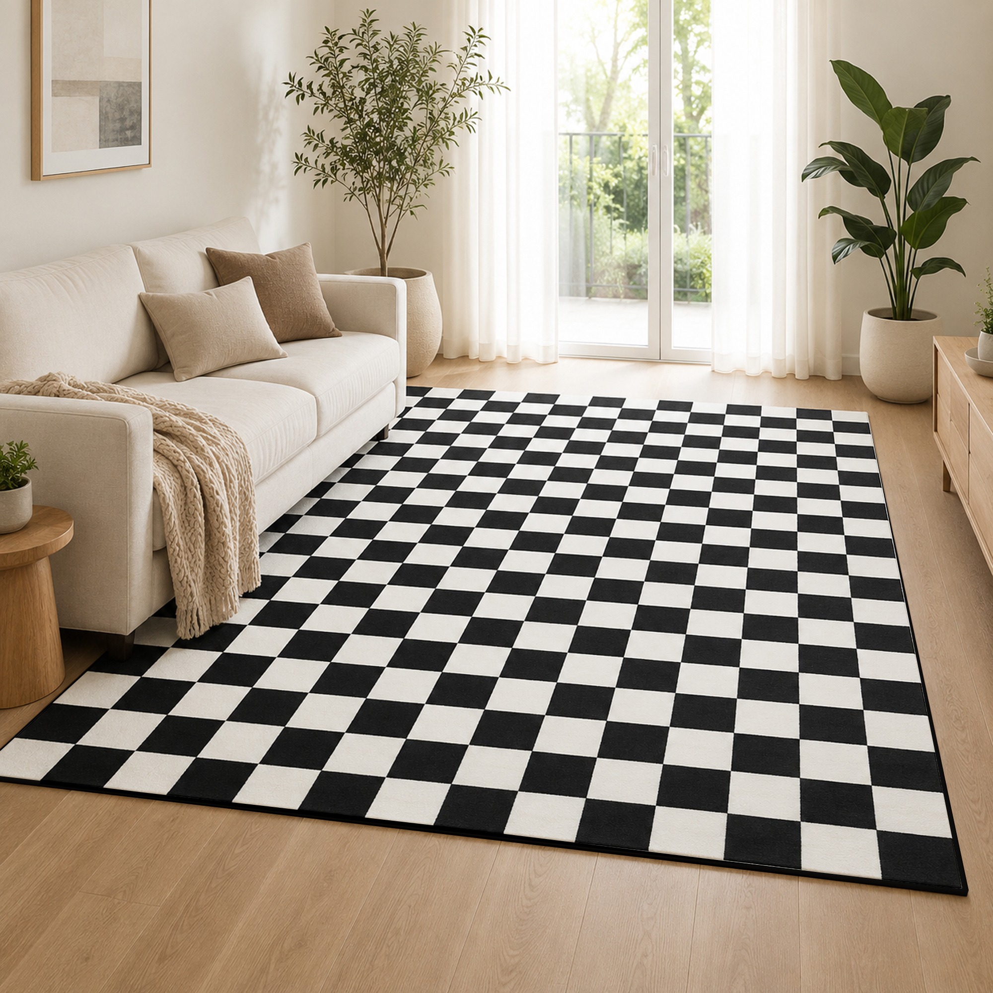 SOVTAROV black and white checkered rug