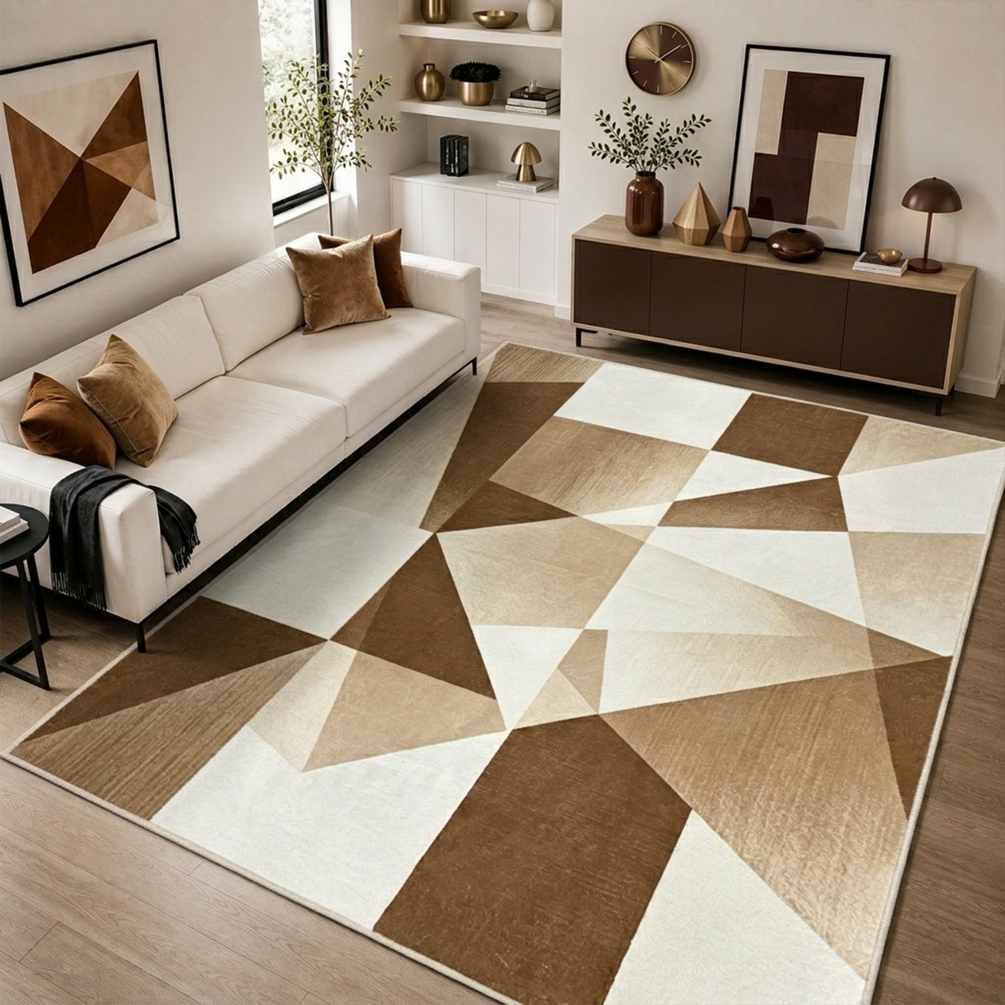 Brown beige geometric SOVTAROV area rug